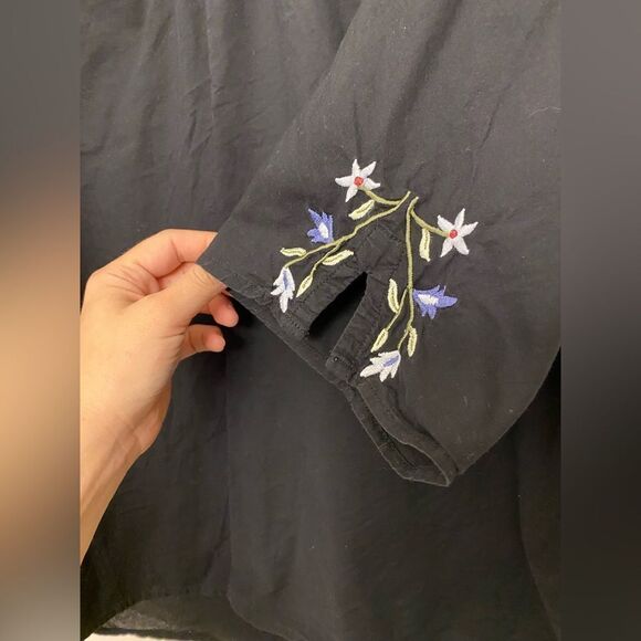 Venezia plus size black cotton blouse floral embroidery boho art to wear 18-20 - Picture 7 of 10